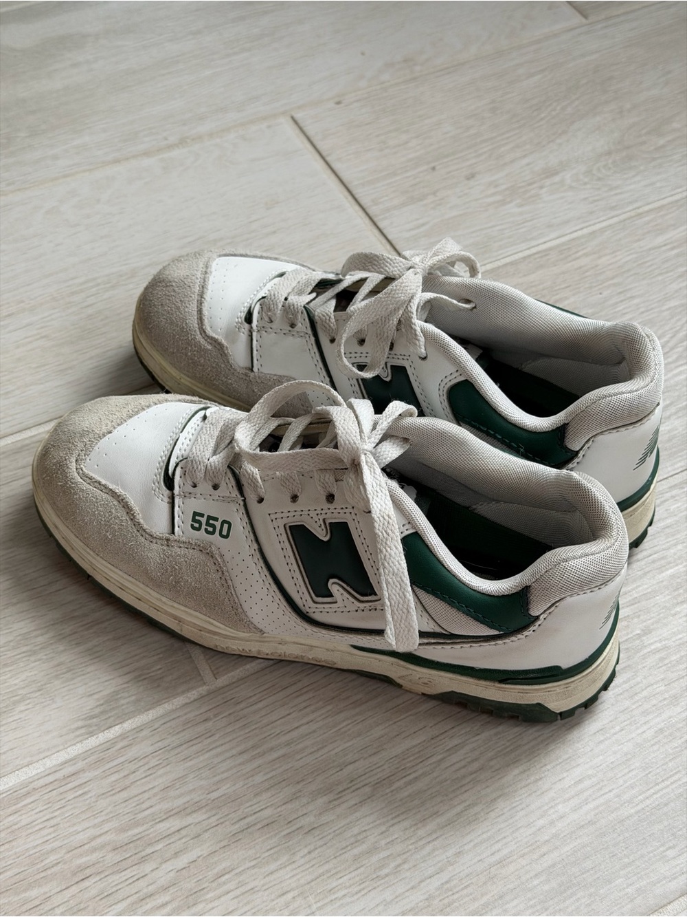 New Balance White and Dark Green Low-Top Sneakers